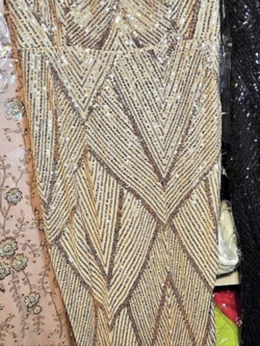 6-8 Medium Sequin Geometric Maxi Dress in Gold & Brown NWT